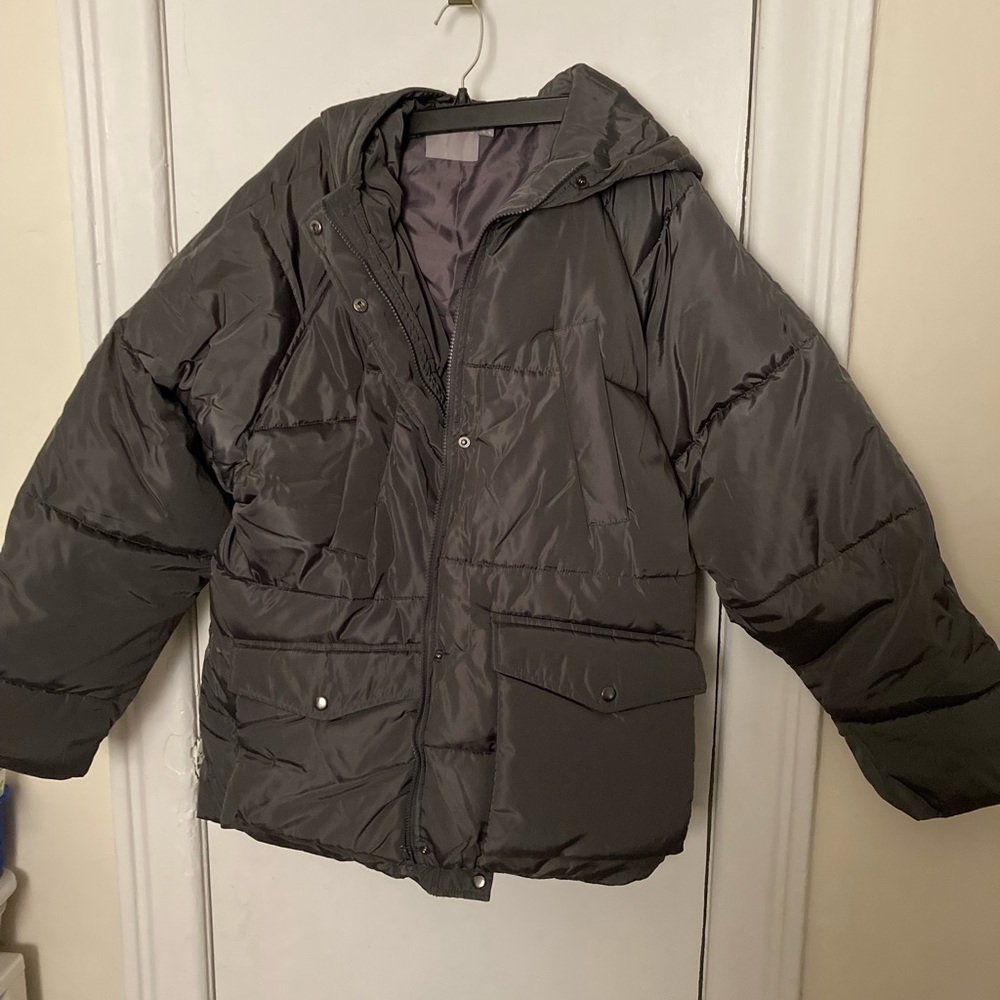 Asos dark gray puffer jacket with hood